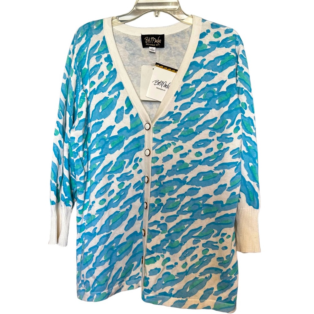 Bob Mackie Watercolor‎ 3/4 Sleeve Cardigan Sweater Size L